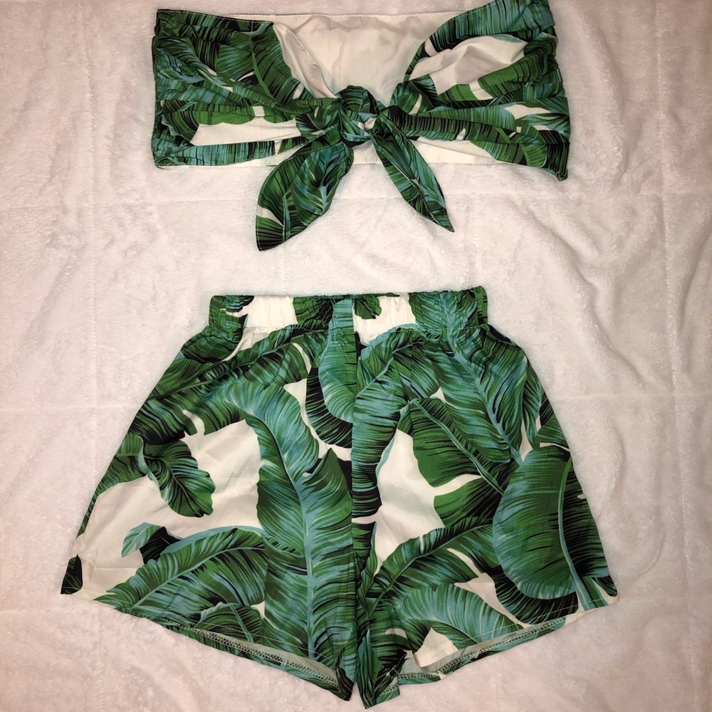 Tropical Print Bandeau Top with Shorts